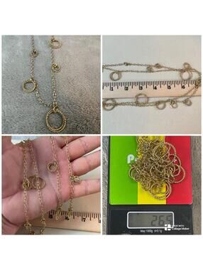 Gold Tone Open Circle Link Necklace 35 inch Long Sterling Silver 26.5g Chain